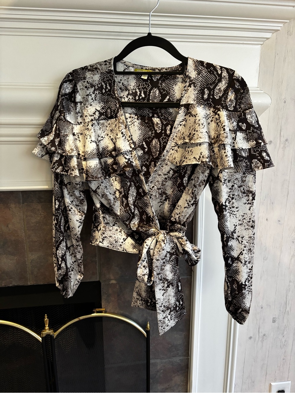 Gianni Bini Snake-Print Wrap Blouse in Black & Cream